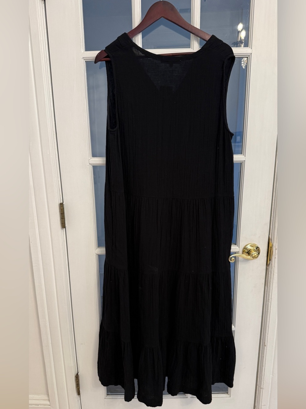 ELLIOTT LAUREN Women’s Black Cotton Gauze Sleeveless V-Neck Maxi Dress Size L - Picture 2 of 6